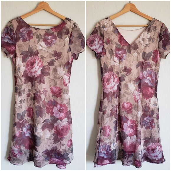 Vintage 90's Y2K Connected Floral Flowy Midi Dress 10 Romantic Whimsigoth Fairy - Picture 1 of 12